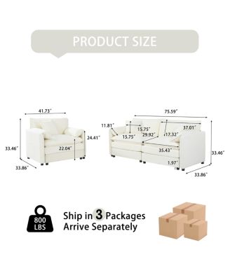 Luxury 2-Piece Chenille Cloud Loveseat Set with 3 Pillows