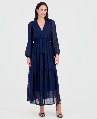 Women's Long-Sleeve V-Neck Tiered Maxi Dress