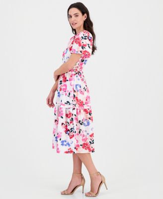 Women's Short-Sleeve Elastic-Waist Midi Dress