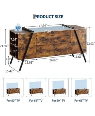 Modern TV Stand, Wood Entertainment Center, 2 Drawers, Side Open Shelves, U-Shaped Metal Base, Fits up to 65".