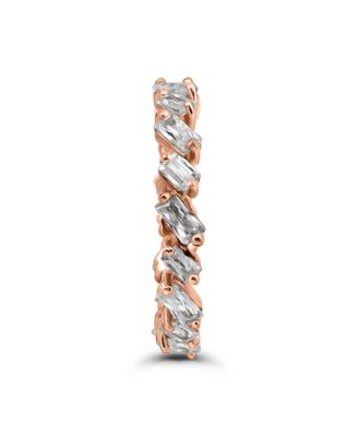 Cubic Zirconia Baguette Cut Stones Alternating Eternity Band Ring