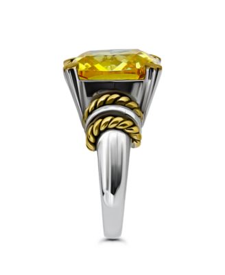 Yellow Cubic Zirconia Center Stone with Oxidized Twist Polish Accents Statement Ring