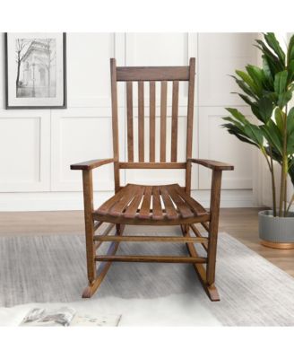 Solid Hardwood Rocking Chair for Balcony Porch Wide Seat Armrest Capacity