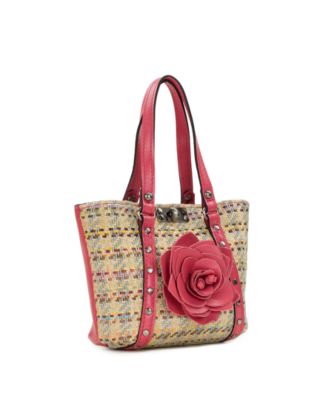 Benvenuto Mini Rose and Chain Raffia Crossbody Handbag