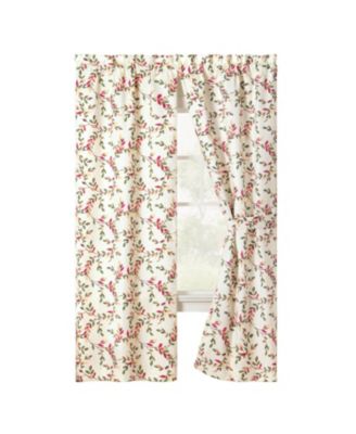 Ellis Vintage Stylish Medium Scale Printed Vine Pattern 1.5" Rod Pocket Tailored Pair with Ties 56"x63" Pecan