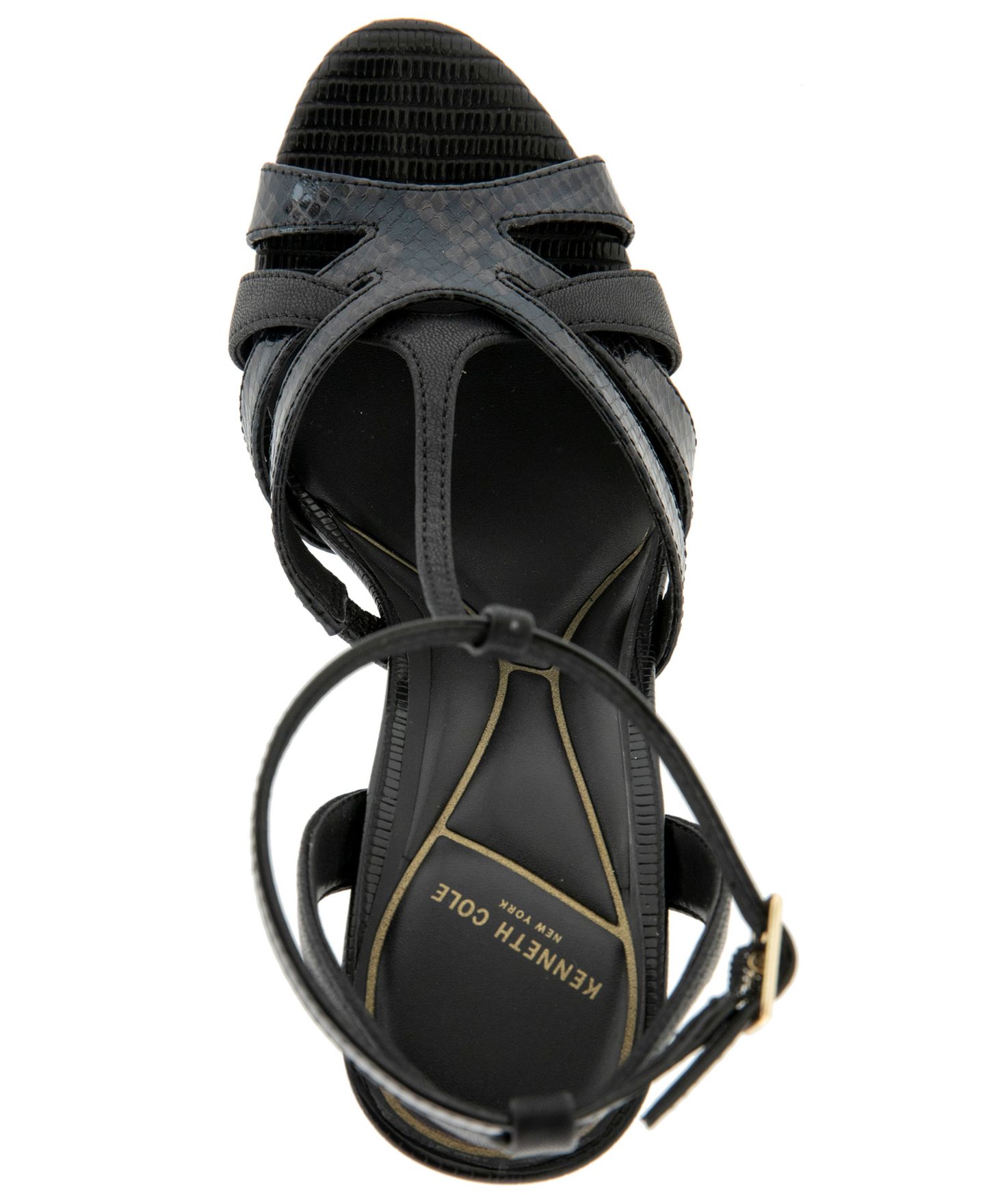 Женские сандалии Kenneth Cole New York Liona T-Strap Dress Sandals, цвет: Чёрный змеиный — фото 4