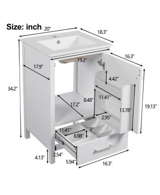 20" Modern Freestanding Bathroom Vanity with Ceramic Sink, Solid Wood Frame and Soft Close Door for Small Spaces