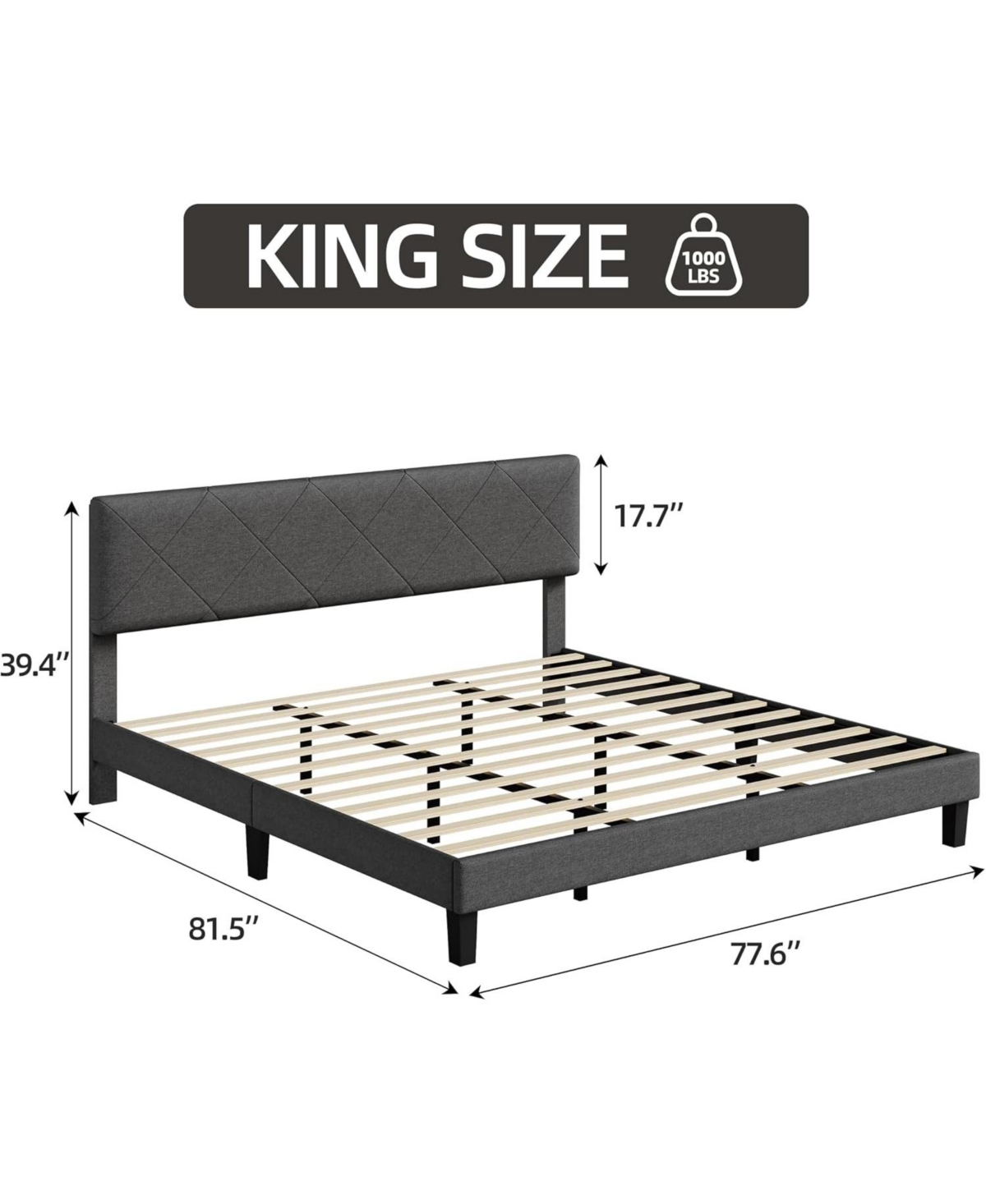 gaomon Upholstered Bed Frame with Headboard, Modern Platform Bed with Wooden Slats Support