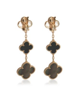 Yellow Gold Mother Of Pearl and Onyx Magic Alhambra Earrings