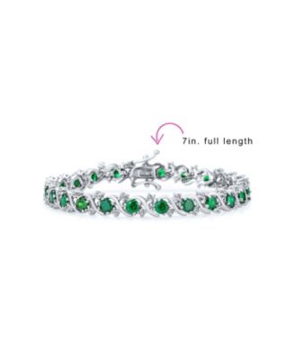 Fancy Emerald Green CZ Cubic Zirconia Wave S-Link Swirl Tennis Bracelet 7 Inch Silver Plated