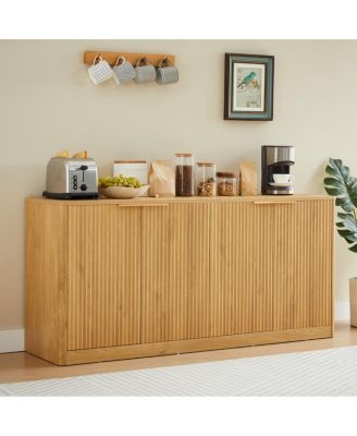 Streamdale 59-inch Modern Wavy Sideboard, Curved Contour 4-Door Storage Cabinet