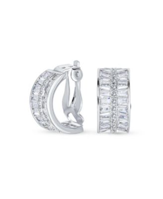 Art Deco Style Fancy CZ Cubic Zirconia Half Hoop Baguette Earrings Clip On Plated