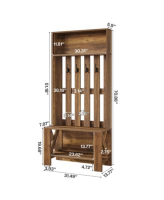 Hall Tree with Shoe Bench and Shoe Storage, 70.8" Tall Freestanding Coat Rack with Hooks