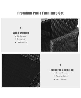 Patio Rattan Loveseat Sofa Cushioned Coffee Table