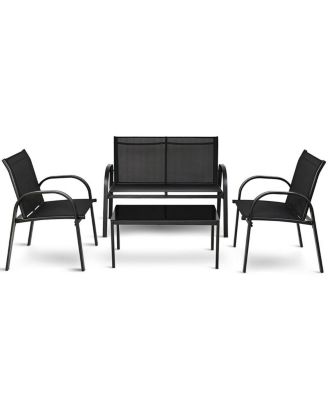 4 PCS Patio Furniture Set Sofa Coffee Table Steel Frame Garden Deck