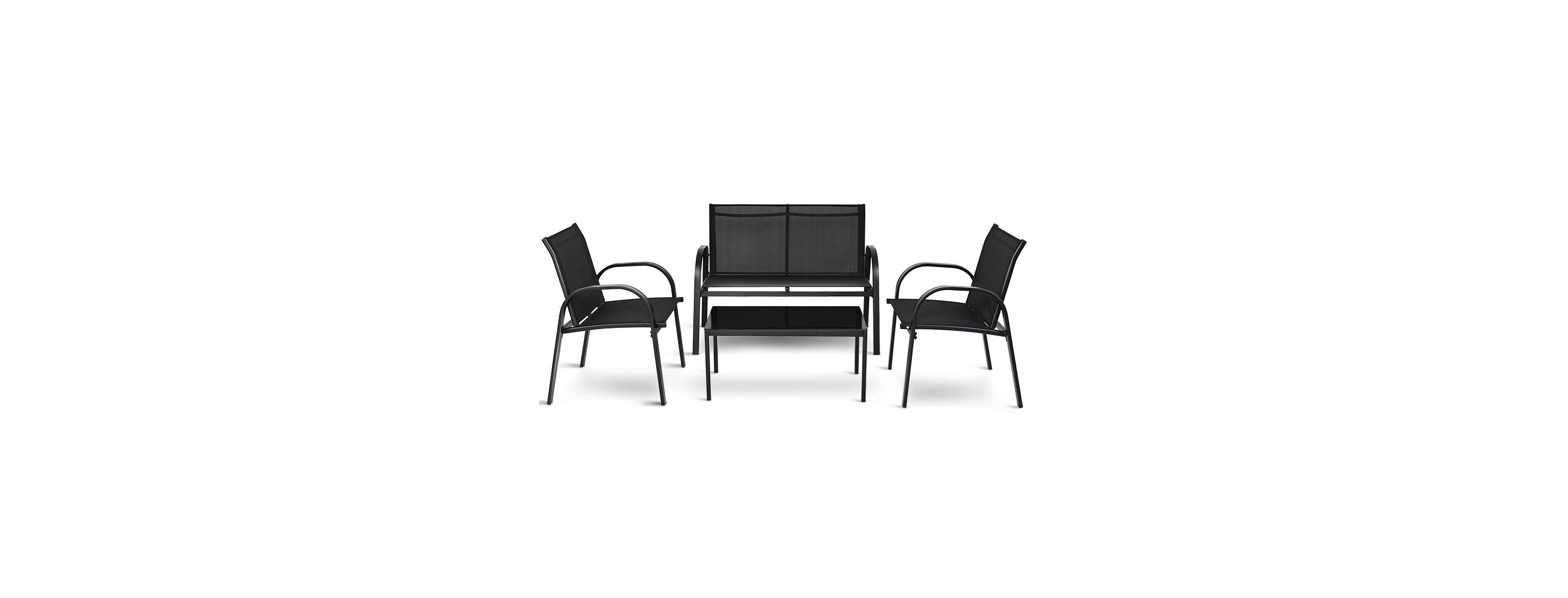 4 Pcs Patio Furniture Set Sofa Coffee Table Steel Frame Garden Deck