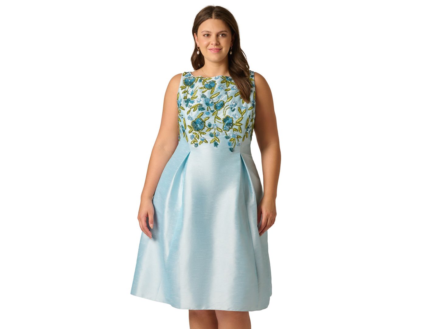 Женское платье Adrianna Papell Plus Size Boat Neck Midi, цвет: Небесно-голубой разноцветный — фото 3