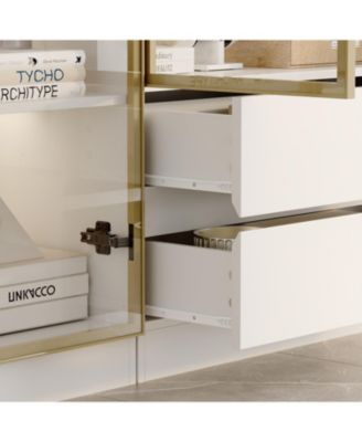 Large 30-Shelf Wood Standard Bookcase With Doors,LED Lights,Drawers