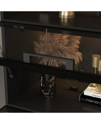 Modern Wood 4-Shelf Bookcase with Doors and 3-Color LED Lights