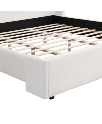 Elegant White Fabric Upholstered Bed with Tall Headboard