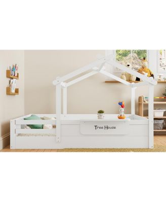 Full Size Floor Bed with Guardrails, Roof, Tray & Signboard