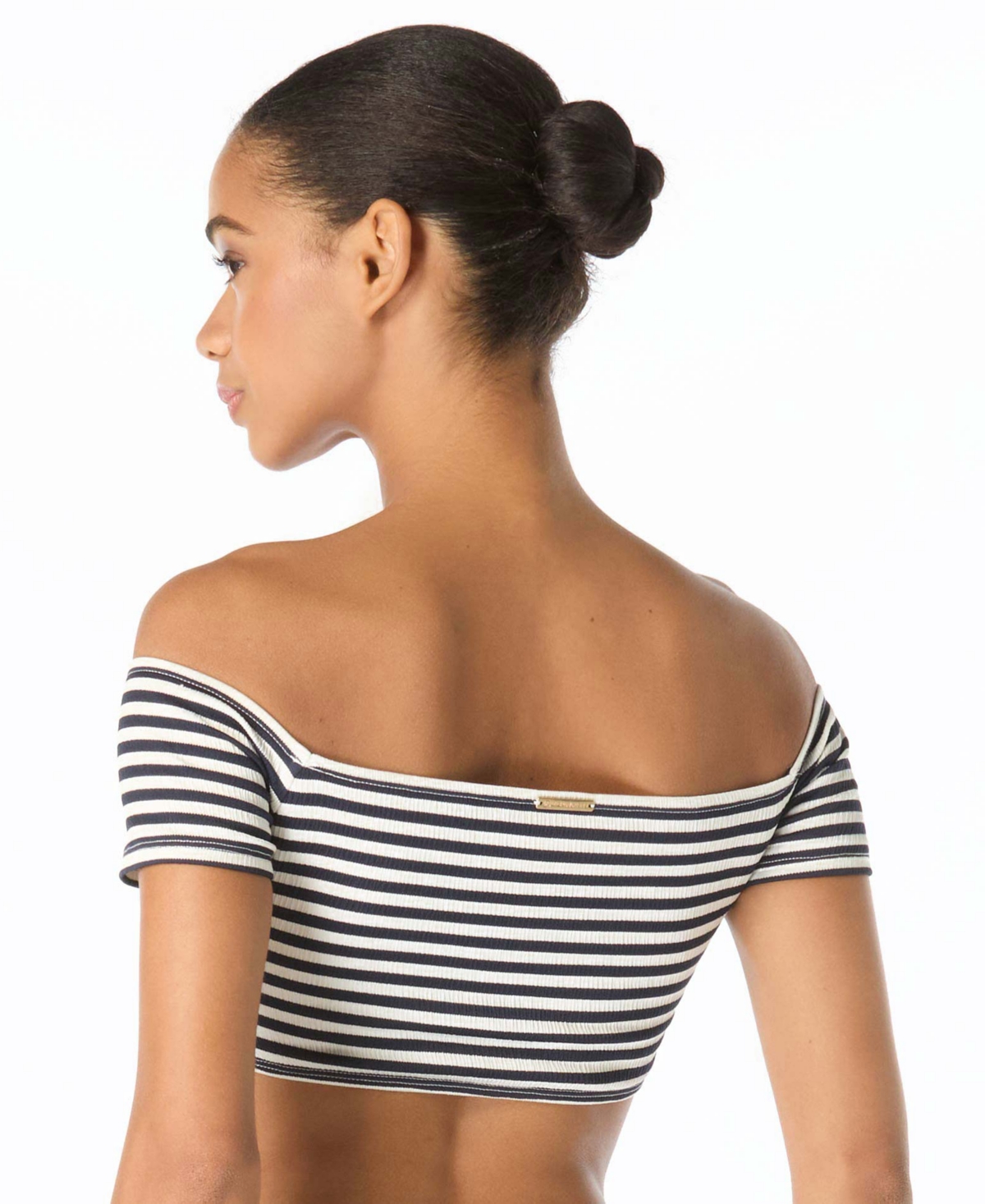 Michael Kors Women's Off-The-Shoulder Stripe Bikini Top