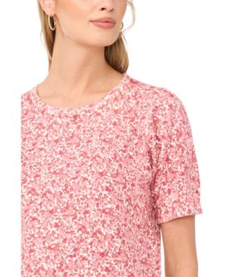 Women's Floral Print Short-Sleeve Crewneck Sweater