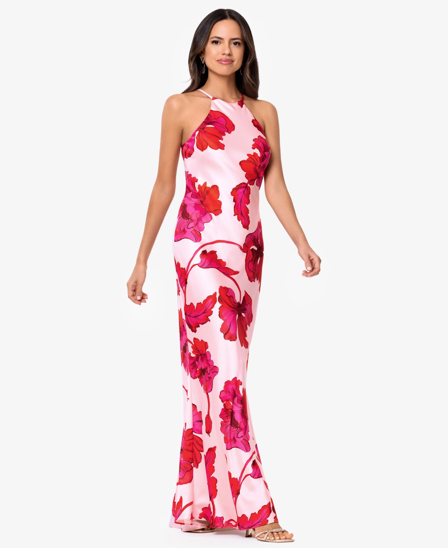 Женское платье XSCAPE Sleeveless Halter Neck Printed Long, цвет: Красный розовый — фото 2