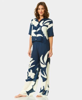 Women's Cabana Collared Neck Swim Cover-Up Shirt