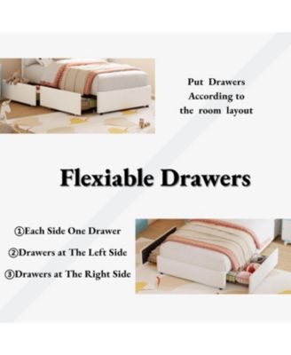 Twin Bed Frame Princess Platform with 2 Storage Drawers LED Rainbow Headboard Wood Slats No Box Spring