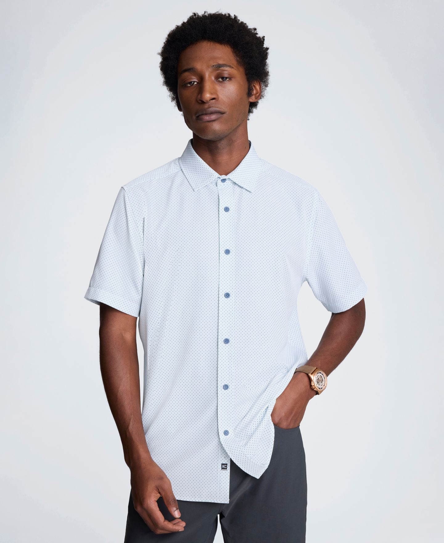Мужская рубашка Kenneth Cole Slim Fit Short-Sleeve, цвет: Синий — фото 1