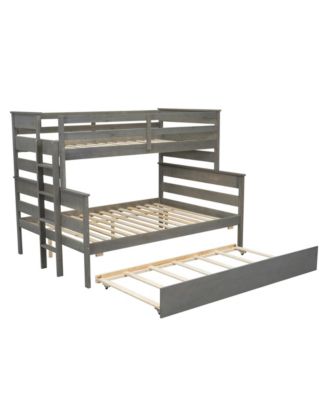 Wood Twin over Full Bunk Bed with Twin Size Trundle