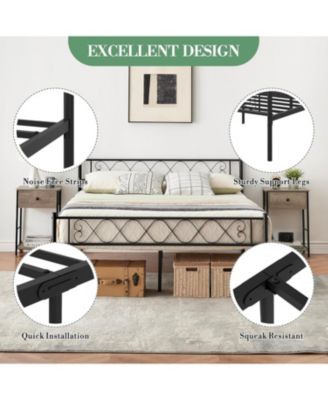 Queen Metal Platform Bed Frame With Headboard Storage Capacity Steel Slats Modern No Box Spring Easy Assembly