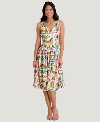 Women's Printed V-Neck Midi Dress