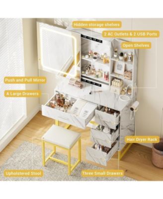 Makeup Vanity Desk with Lighted Mirror and Built-in Charging Station