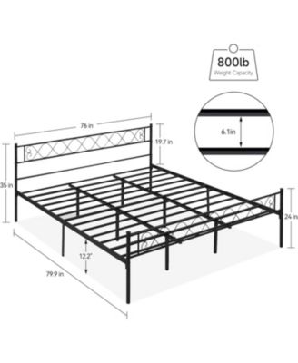 Metal Platform Bed Frame With Headboard Storage Capacity Steel Slats Modern No Box Spring Easy Assembly