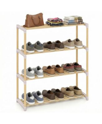 4 Tier Solid Wood Shoe Organizer with Open Slatted Storage