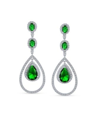 Cocktail Cubic Zirconia Double Halo Large Teardrop CZ Statement Chandelier Earrings