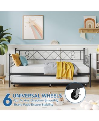 Trundle, Trundle Bed Twin with Heart-Shaped Headboard, Sturdy Metal Sofa Bed, Heavy-Duty Metal Bed Frame Support, Easy Assembly.