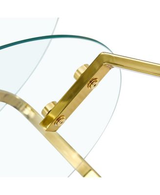  Retro minimalist metal frame glass coffee table, 31.5