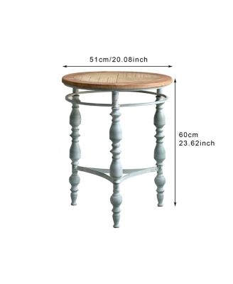   Rustic Wooden Carved Coffee Table, Round End Table For Living Room