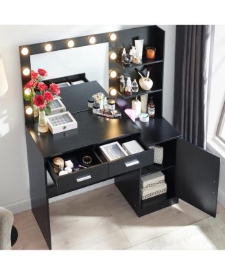 Vanity Desk with Mirror, Lights, 2 Drawers & Organizer