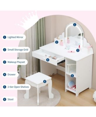 Kids Vanity Set with Adjustable Lighted Mirror and Stool