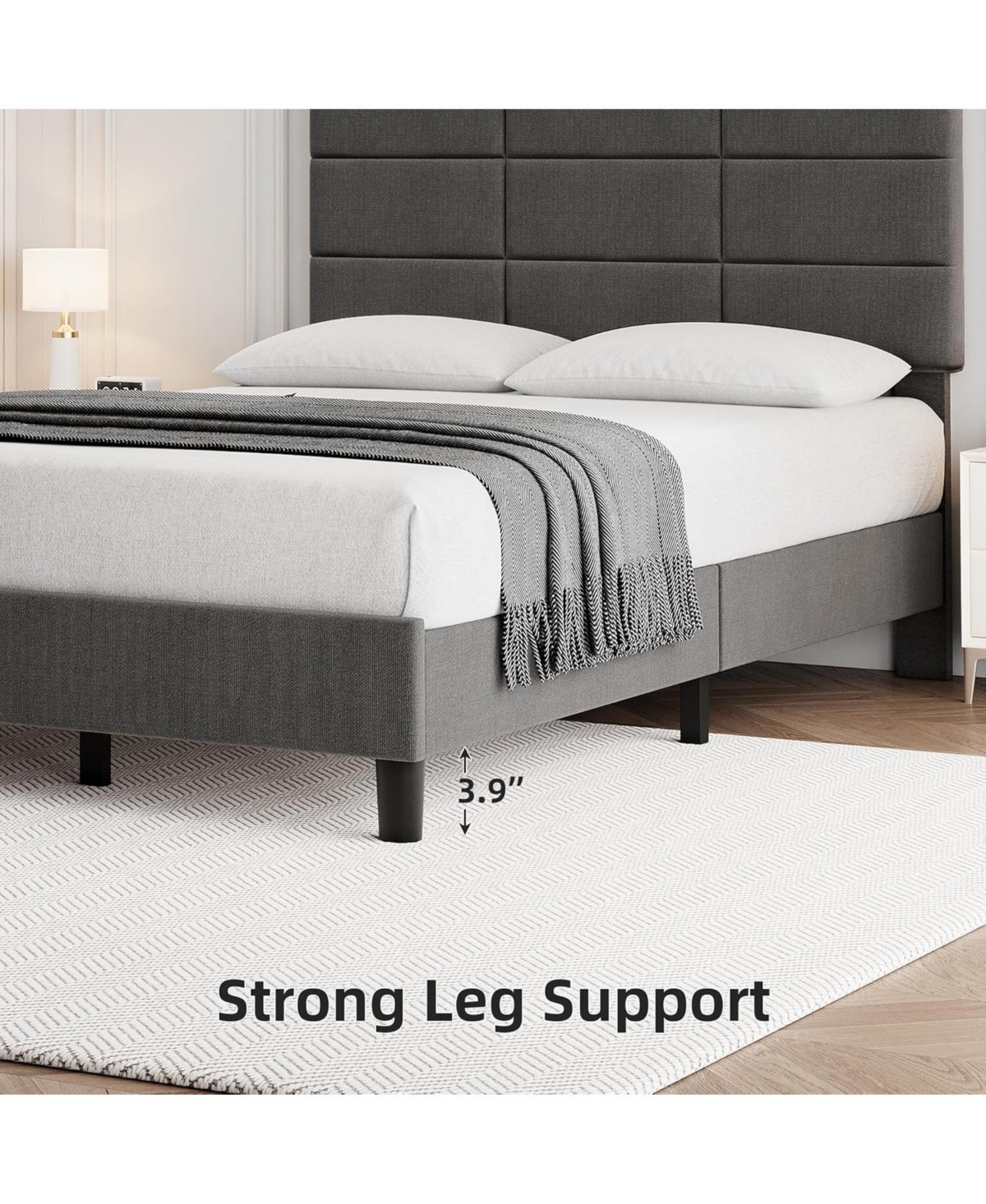 gaomon Wood Bed Frame Linen Upholstered Headboard No Box Spring Needed 700lb Wood Slats Noise Free