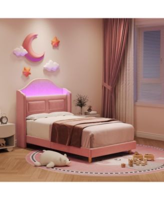 Twin Bed Frame With Headboard Velvet Wingback Platform Easy Assembly Noise Free No Box Spring