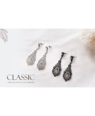 Art Deco Style Cubic Zirconia Leaf Teardrop Statement CZ Chandelier Clip On Earrings