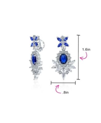 Cocktail Leaf Motif Cubic Zirconia Black White Blue CZ Chandelier Clip-On Earrings