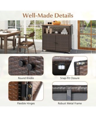 Outdoor Storage Cabinet with Acacia Wood Top and Lockable Wheels