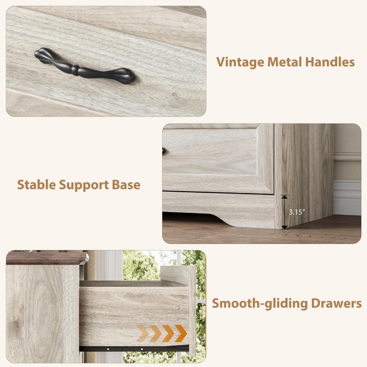 gaomon 5-Drawer Tall Dresser for Bedroom, Farmhouse Wooden Chest with Wide Metal Handles