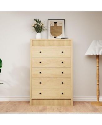 5 Drawer Tall Dresser for Bedroom, 31.5" Wide Fluted Chest of Drawers, Modern Wood Storage Cabinet
